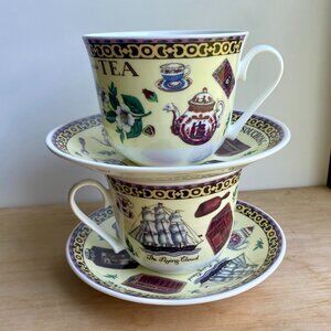 Roy Kirkham "The Flying Cloud" Set of 2 Fine Bone China Jumbo Cups & Saucers.